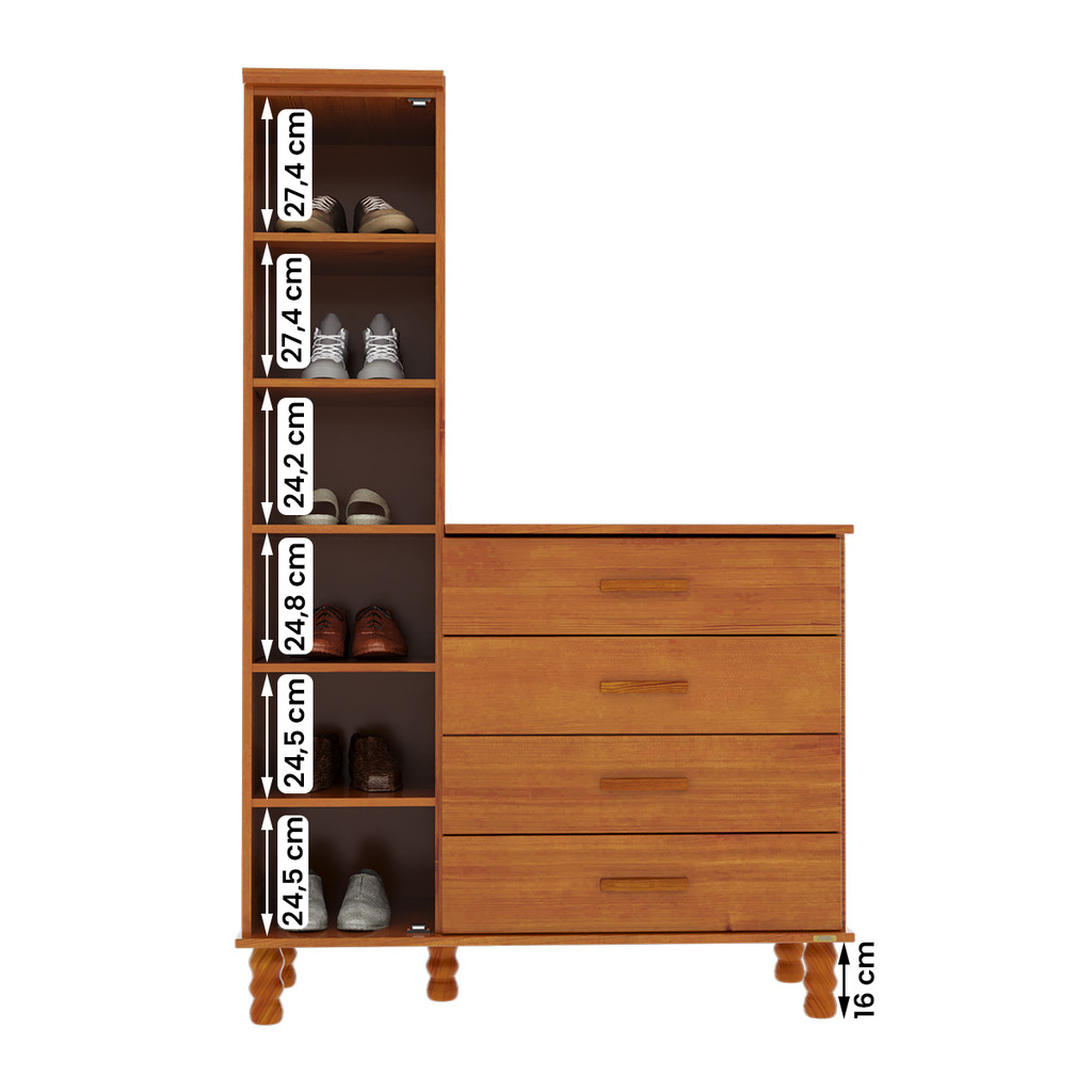 Comoda Sapateira Casual 4 Portas 1 Gaveta Pés Madeira Maciça · foto 2