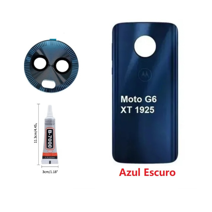 Tampa Vidro Traseira +Lente+ Cola Aleatório B7000 Ou T7000 15ml  Do Moto G6 XT1925 Azul Escuro ou Preto