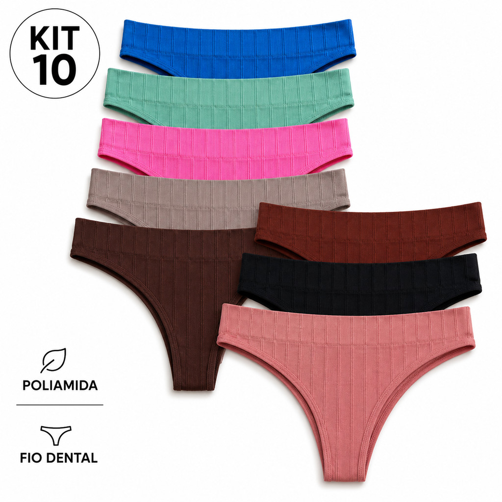 Kit 3 , Kit 5 ou Kit 10 Calcinhas Sem Costura FIO DENTAL OU CONFORT IMPORTADA Canelada Alta Compressão Não Marca Premium