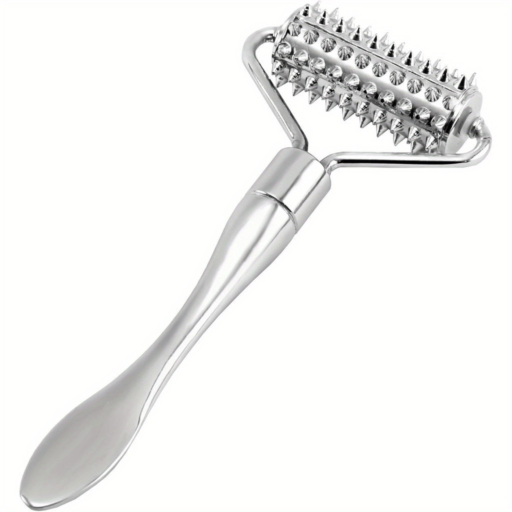 Rolo de Acupuntura Portátil, Ferramenta de Massagem Manual, Adequado para Pescoço, Braços, Pernas e Pés, Prata