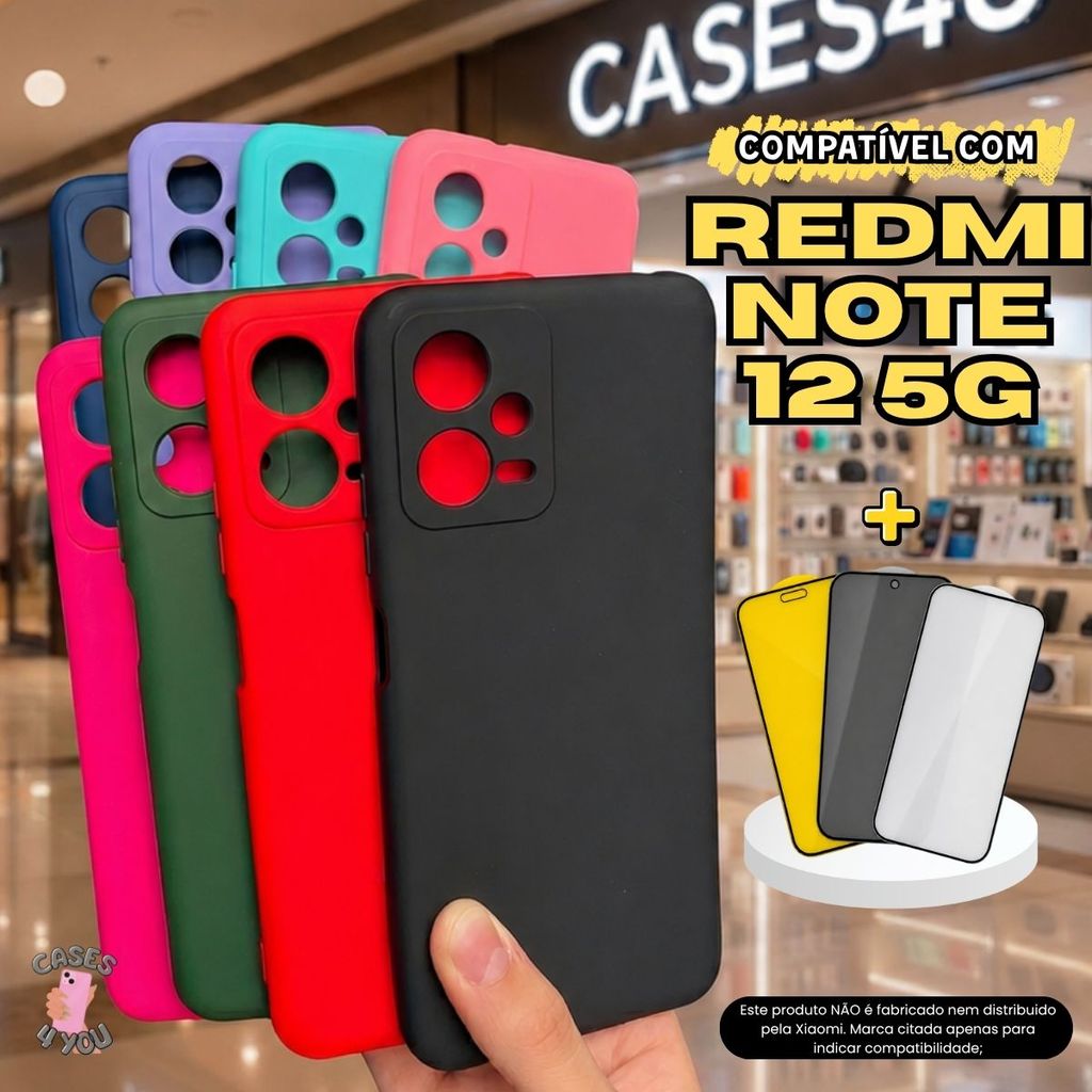 Capa compatível com Xiaomi Redmi Note 12 5G Capinha + Película 3D Cerâmica Privacidade Câmera