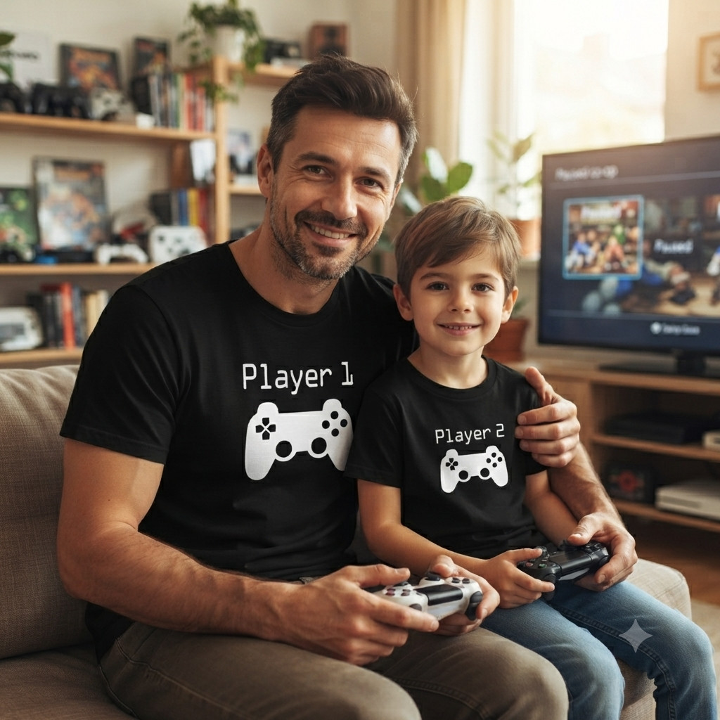 Kit 2 Camisetas Player Pai e Filho Camisa Tal Pai(mae) Tal Filho(a) controle