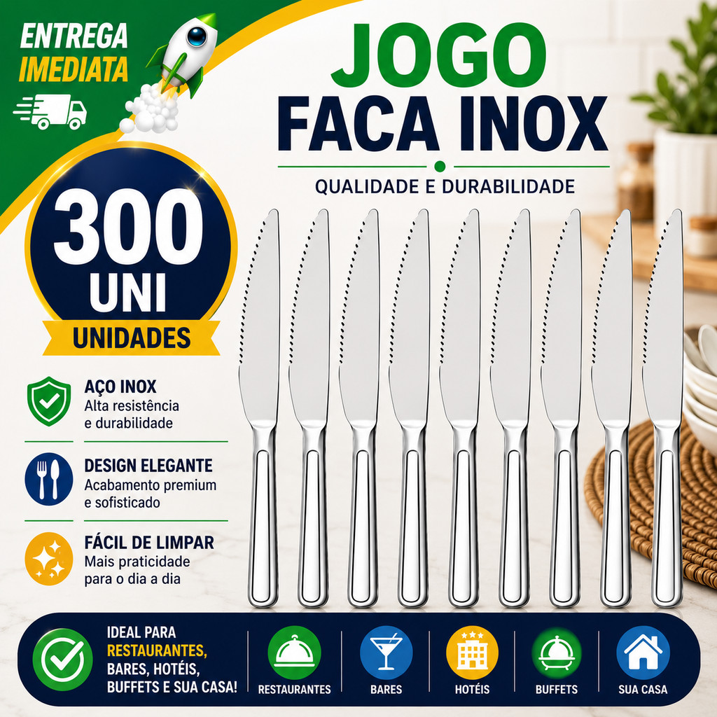 Kit 300/150/90 Facas Inox Grande Luxo Para Churrasco Cozinha Restaurante Buffet Hotel Uso Profissional e Residencial