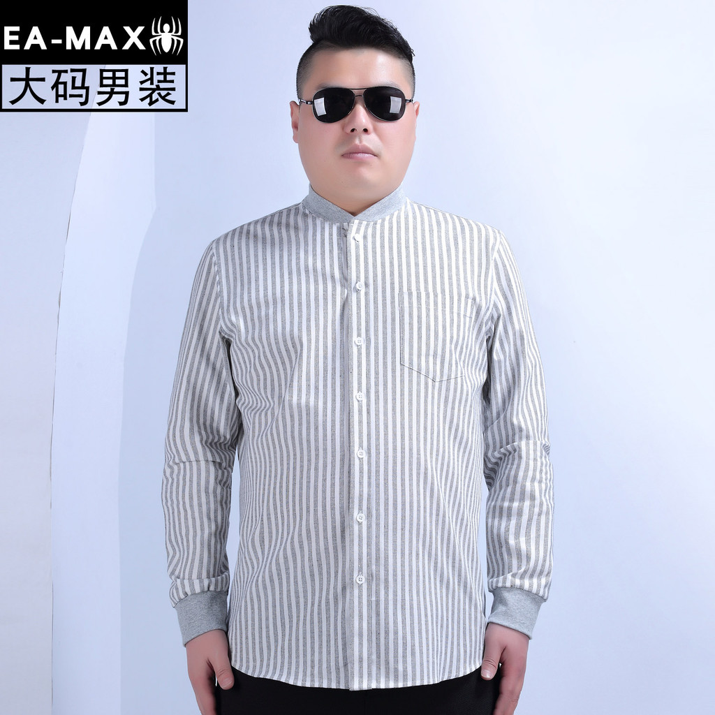 Plus size masculino outono listrado algodão na moda mais gordura plus size solto gordura camisa de manga comprida mascul