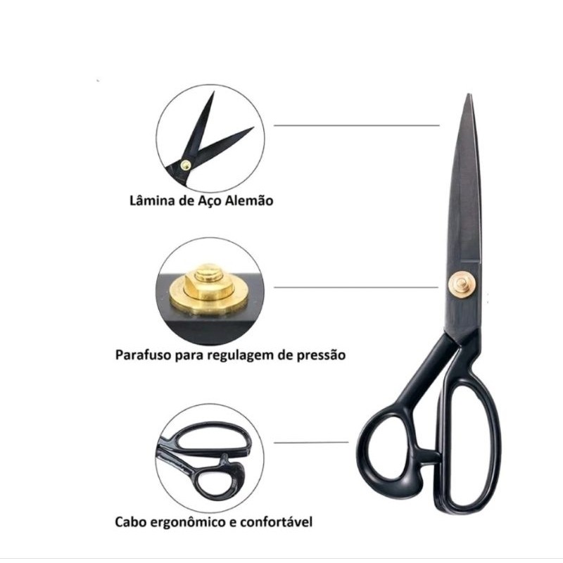 Tesoura de Alfaiate Corte Costura de Tecidos Titanium Profissional 8, 9 , 10 , 11 e 12 Polegadas