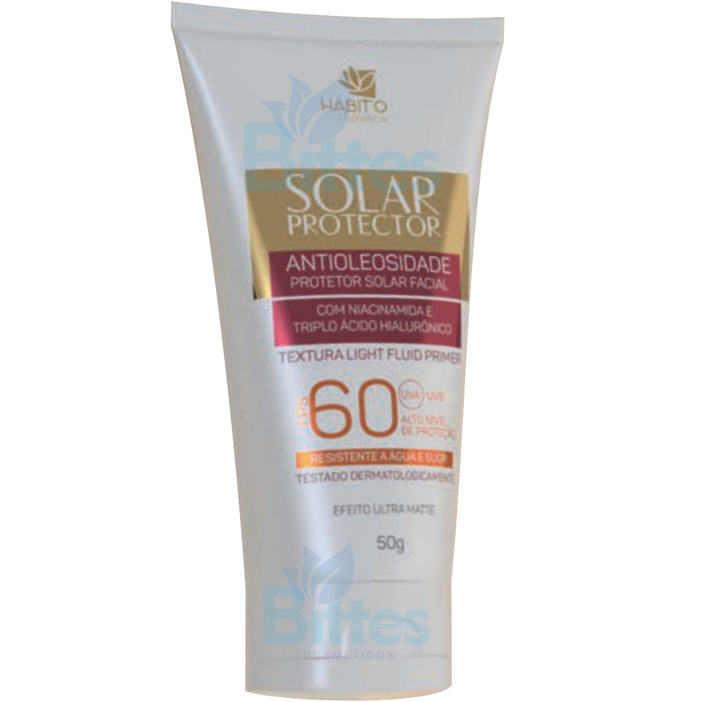 Protetor solar 60 fps Hábito Cosméticos uva uvb pele facial efeito Matte