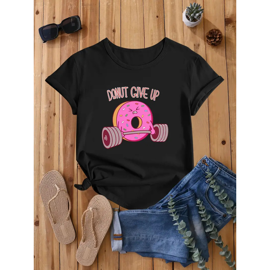 Camiseta Casual de Verano con Estampado de Donut "Donut No Te Rindas"
