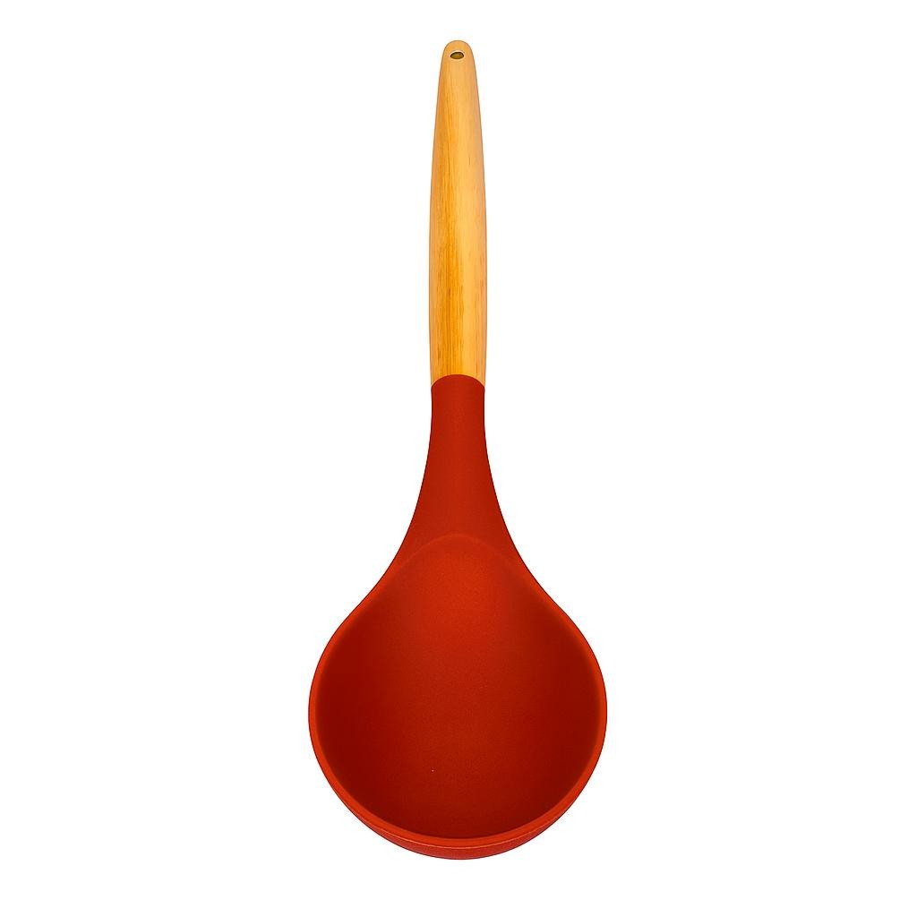 Colher de Silicone comCabo de Madeira Vermelho Utensilios de Cozinha Anti Aderente para Servir Arroz