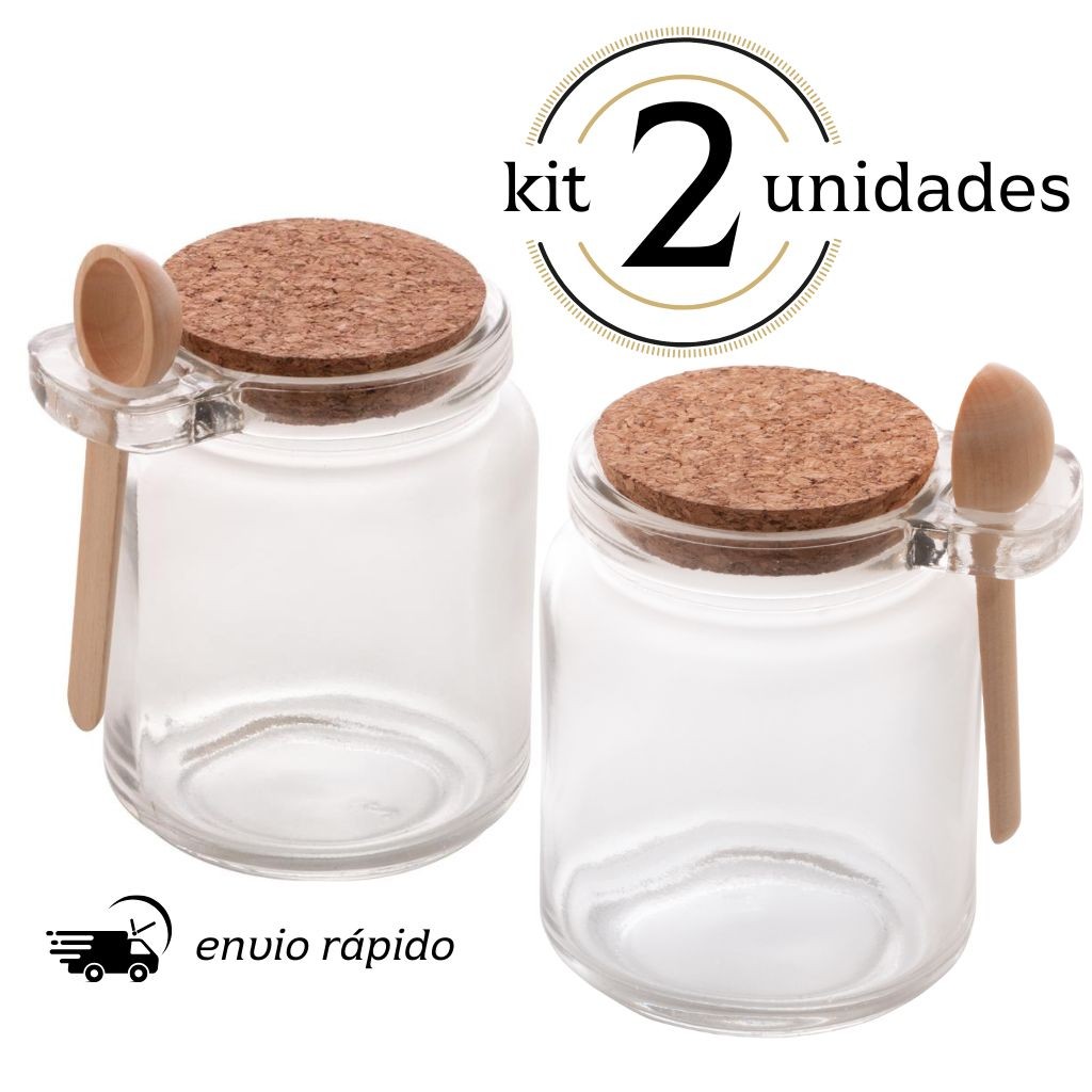 Kit 2 Pote de Vidro com Colher em Bambu e Tampa Rolha 240ml Lyor - Saleiro e Porta Condimento em Oferta na Shopee