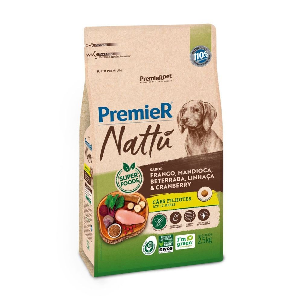 Ração Premier Nattu cachorros filhotes frango, mandioca e beterraba 2,5kg em Oferta na Shopee