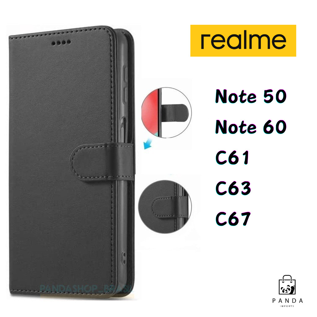 Capa Carteira Flip Com porta Cartão Para Realme Note 50/Note 60/ C61/C63/C67 em Oferta na Shopee