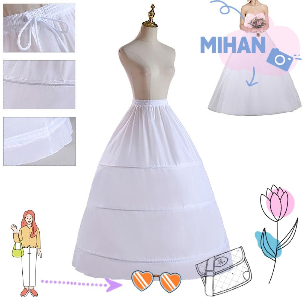 MH-BEAUTY Underskirt Crinolina , Anágua Longa Branca , Acessórios Para Vestido De Flores Com 3 Argolas