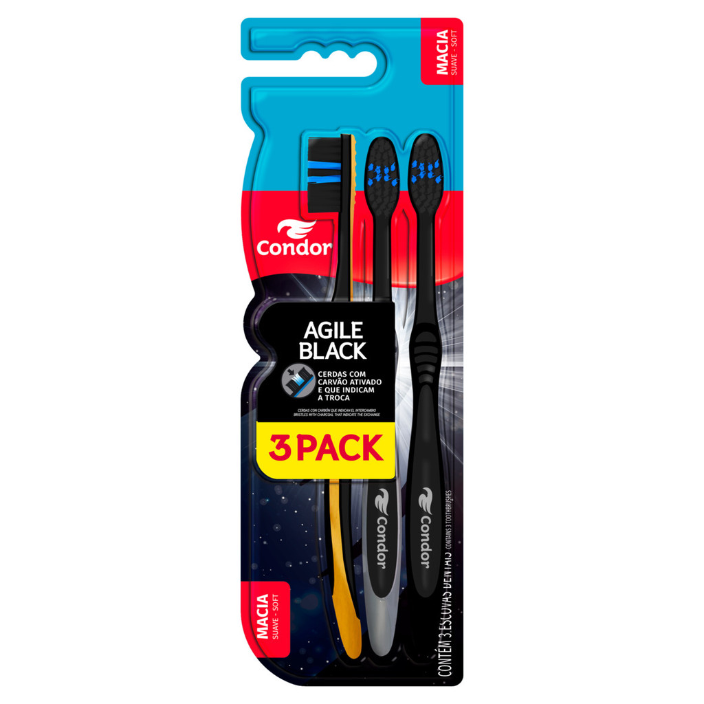 Escova Dental Macia Condor Agile Black 3 Unidades em Oferta na Shopee