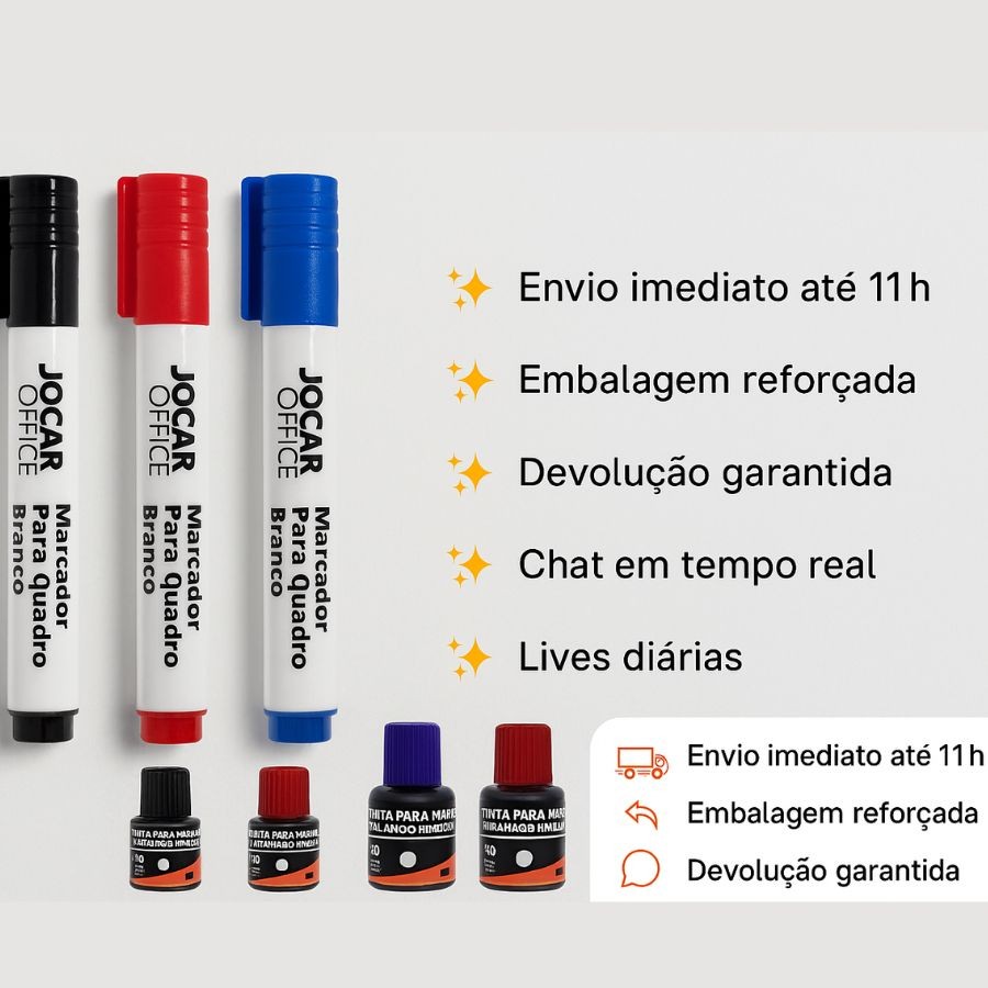 kit Marcador Para Quadro Branco Kit Marcador Para Quadro Branco Azul Preta Vermelha-jocar 3+3 Tintas