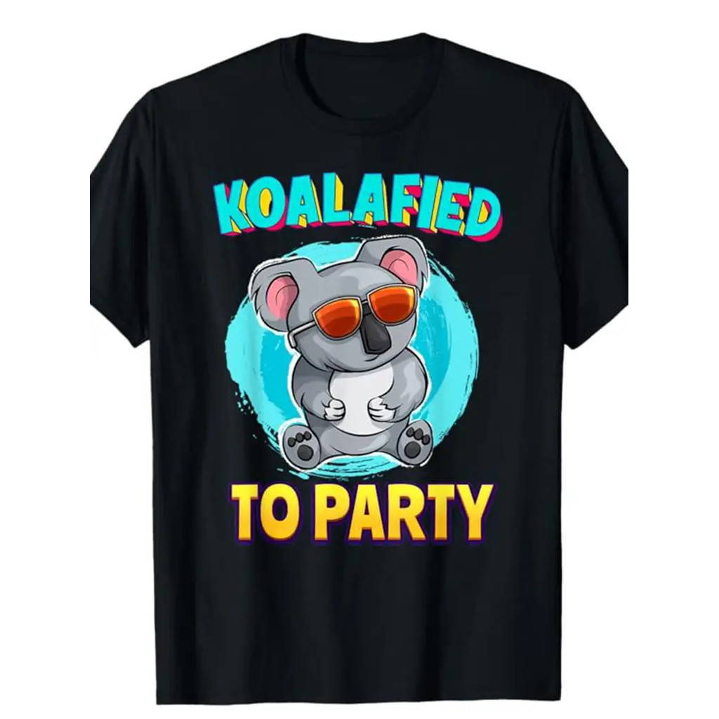 Camiseta de algodão estampada de coalas, Camiseta gráfica masculina, Roupas masculinas para atividades ao