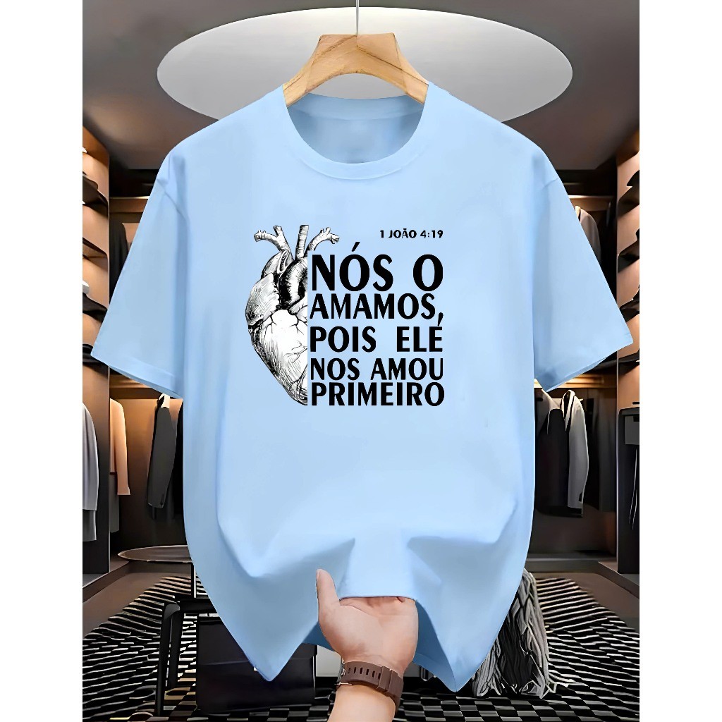 Camiseta Cristã Streetwear "ELE NOS AMOU PRIMEIRO" Unissex Algodão Premium Masculina Feminina em Oferta na Shopee