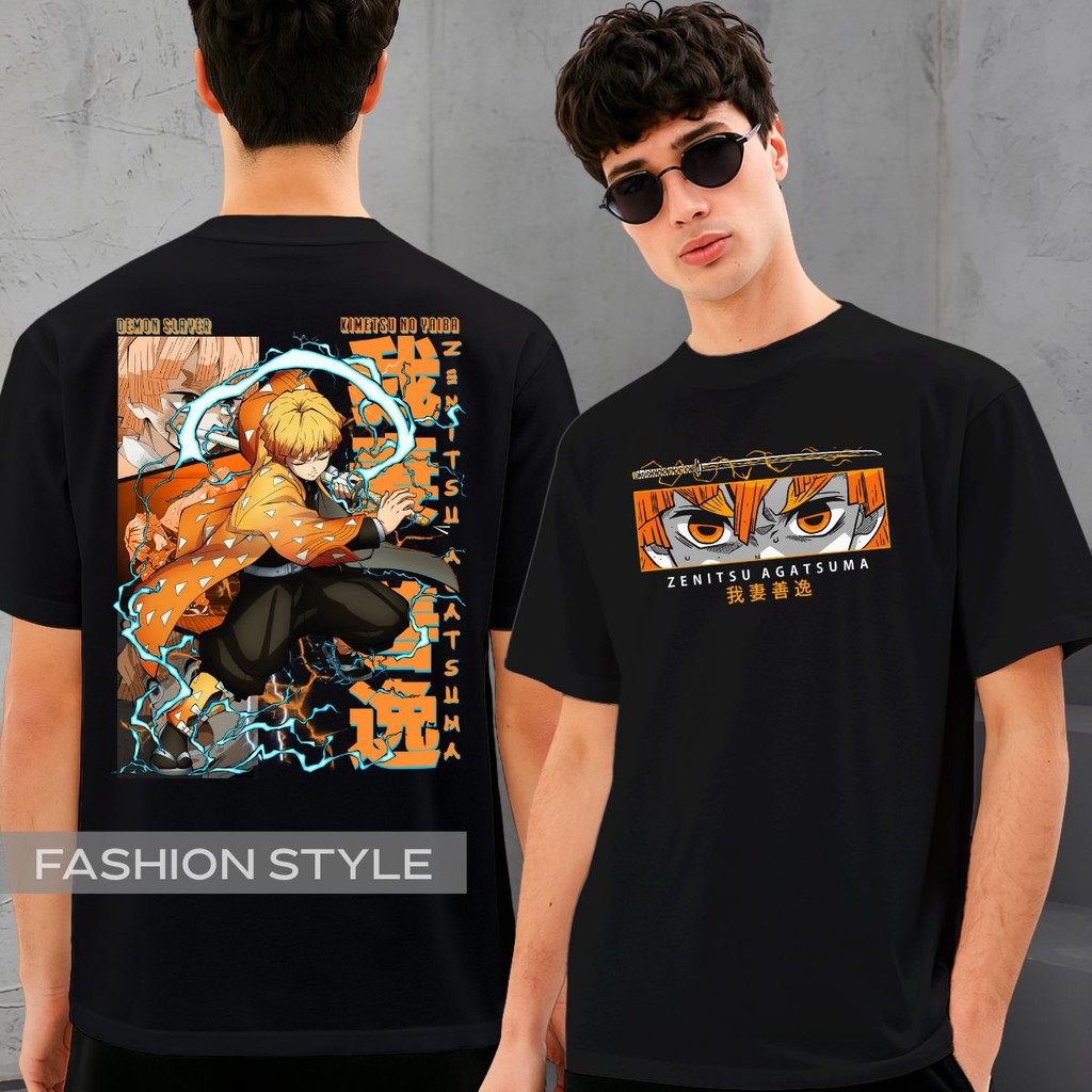 Camiseta Zenitsu Kimetsu Demon Slayer Katana Lutas Muzan Camisa Unissex Plus Size Preta