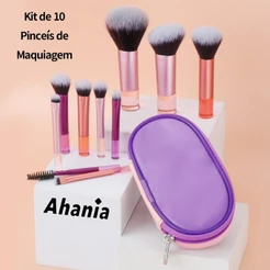 Kit de 10 Pincéis de Maquiagem Mini Profissional Multi-funcional Portátil para Viagem com Estojo Cor Rosa Lilas