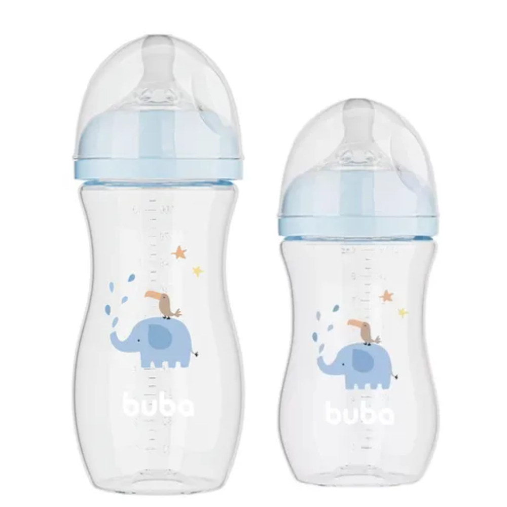 KIT C/ 2 MAMADEIRAS EASY FLOW ELEFANTE AZUL 270ML E 330ML