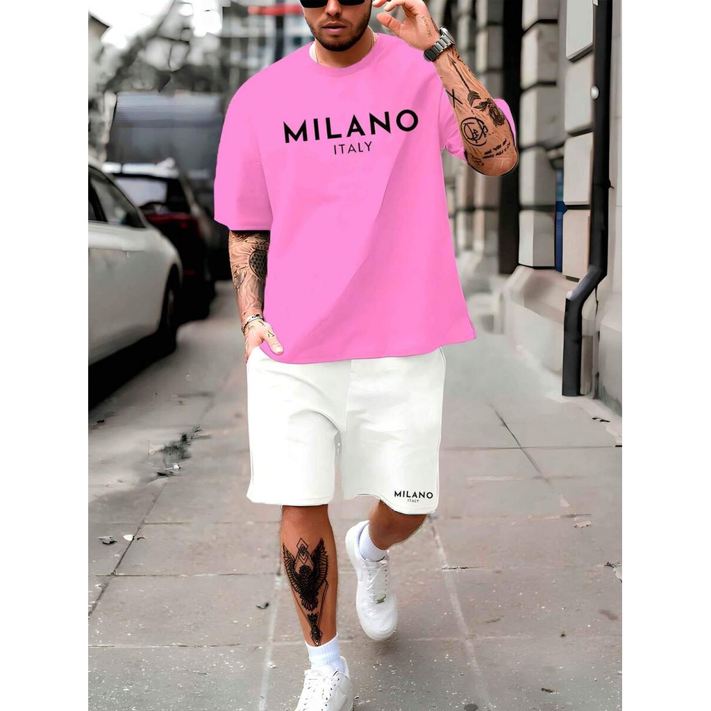 Conjunto Masculino Milano Italy Camiseta Masculina + Bermuda Tactel Estampada