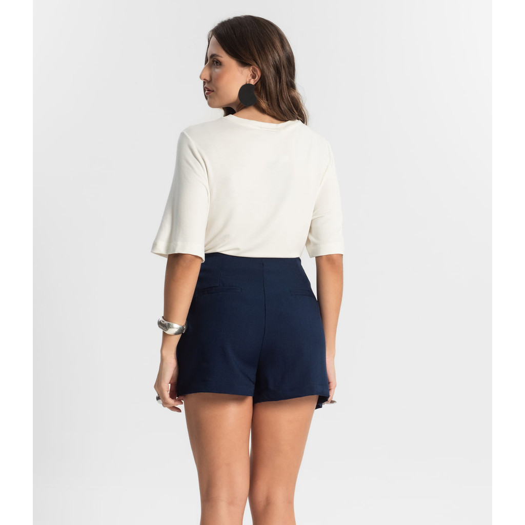 Detalhes do Shorts Saia Feminino Alfaiataria Style Box Azul