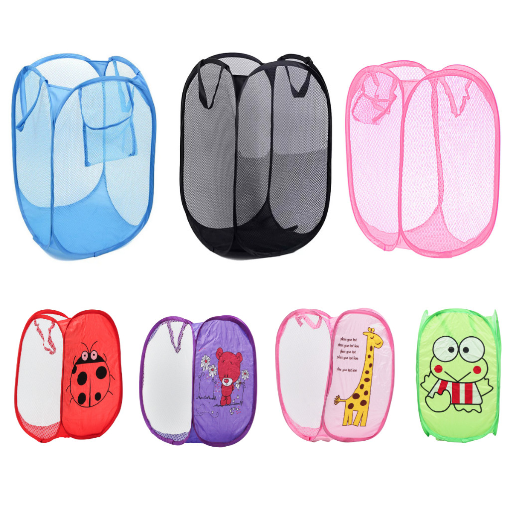 Cesto Organizador Infantil Dobrável Telado P/ Roupas Sujas Brinquedos Portátil Resistente com Alça