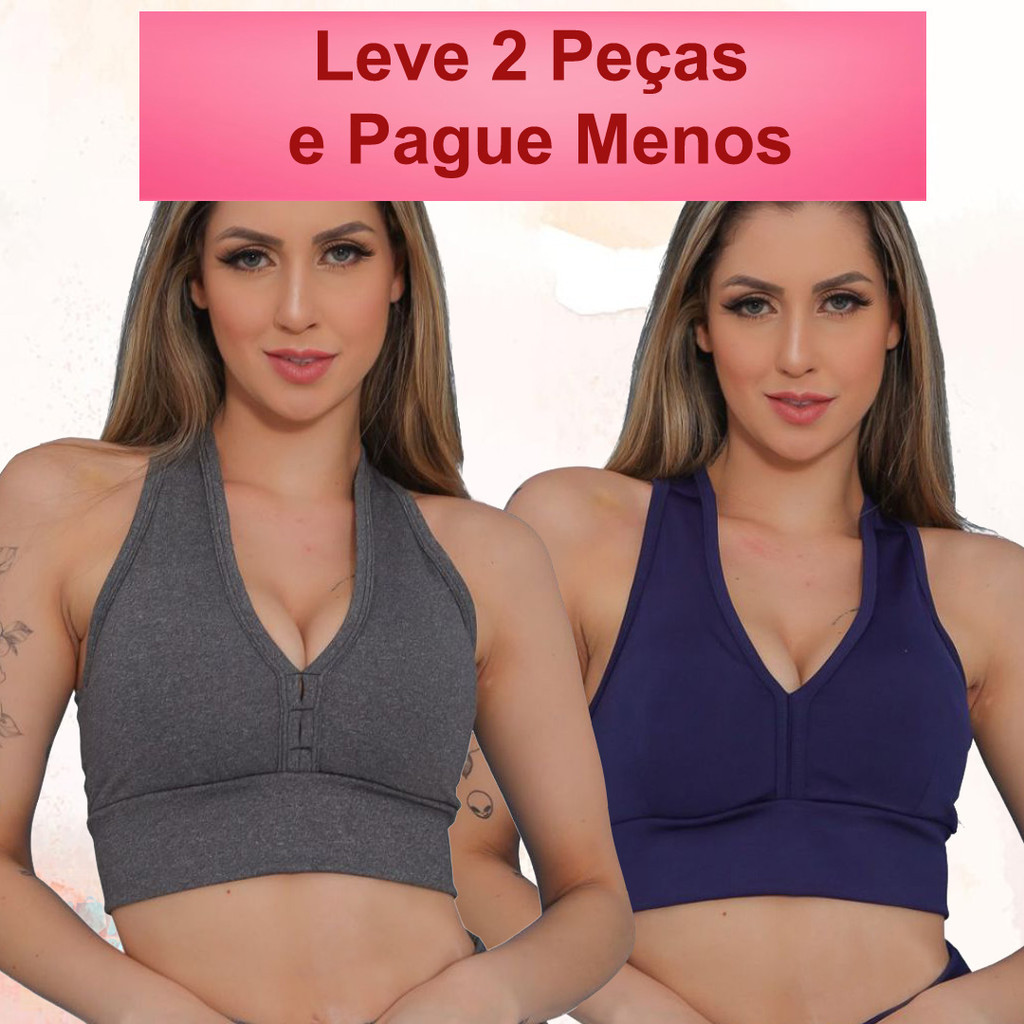 Kit 2 Top Nadador Academia com bojo Removivel Feminino Fitness Praia Treino Reforçado em Oferta na Shopee