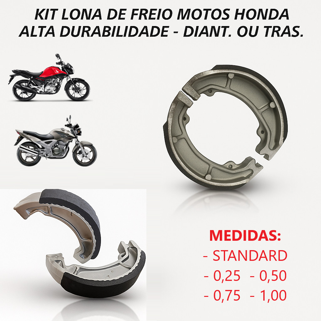 Lona de Freio Patim Moto Honda Titan Fan Start 125 150 160 Kit Dianteira ou Traseira Alta Durabilida em Oferta na Shopee