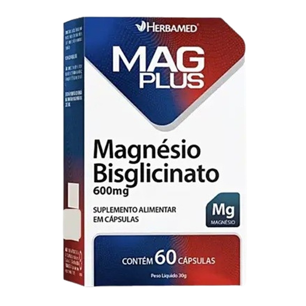 Mag Plus Magnésio Bisglicinato 600mg 60 Cáps - Herbamed