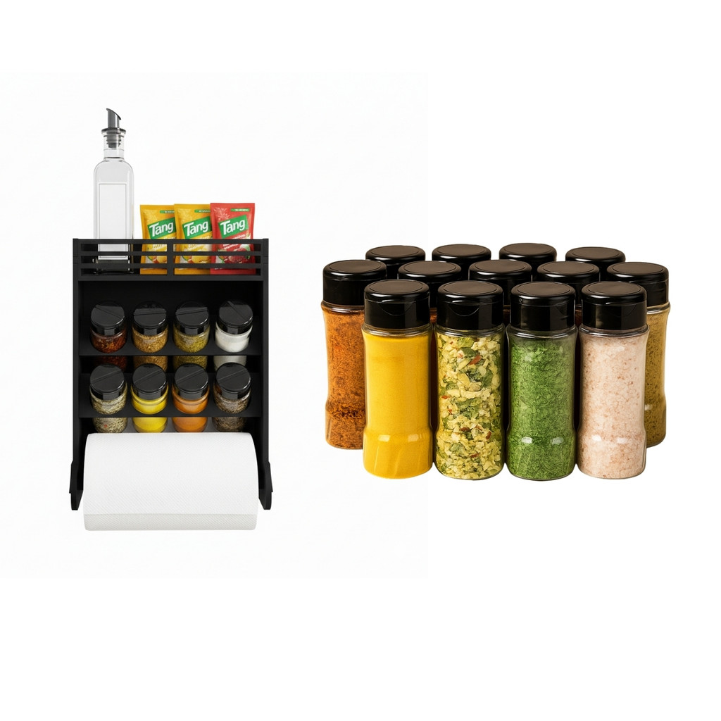Porta Tempero Papel Toalha 8 Potes Plástico Tampa Dosadora Nicho Extra Parte Azeite em Oferta na Shopee