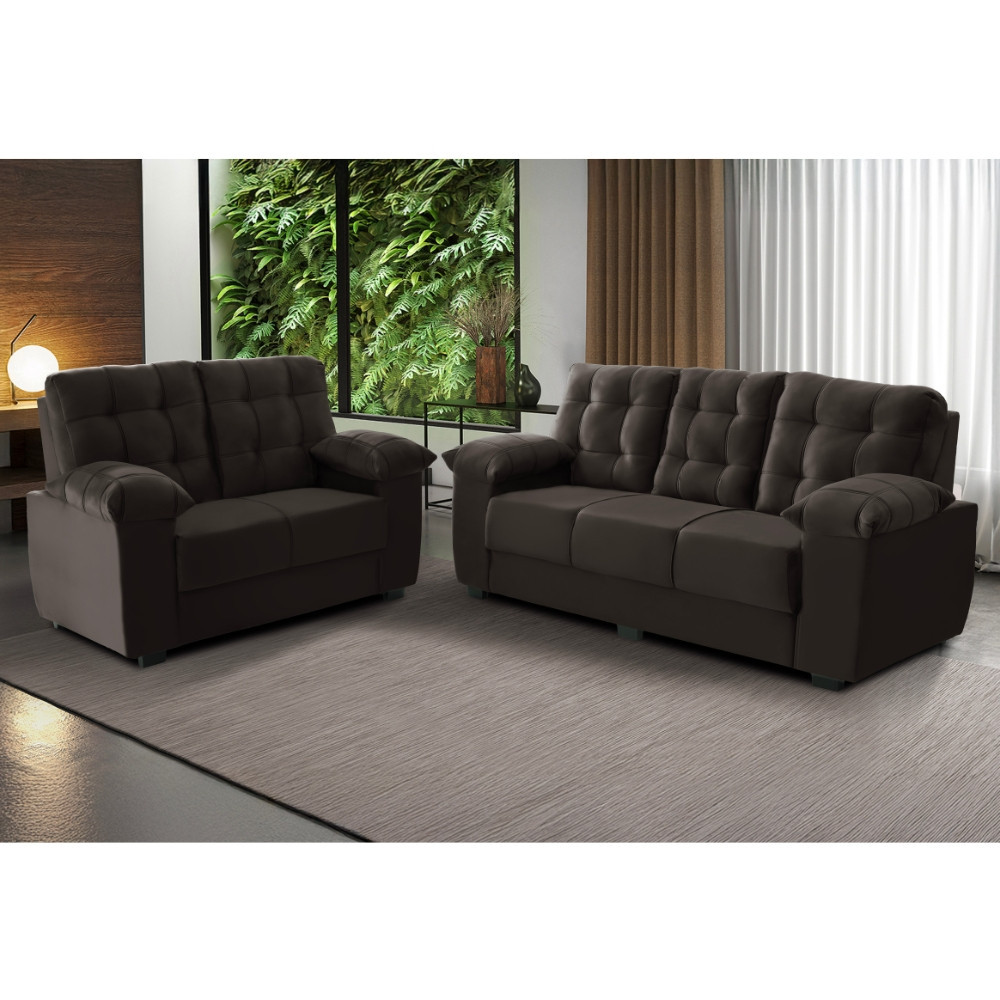 Conjunto Sofá 3 e 2 Lugares Veludo Lisboa Estofados Paraná em Oferta na Shopee
