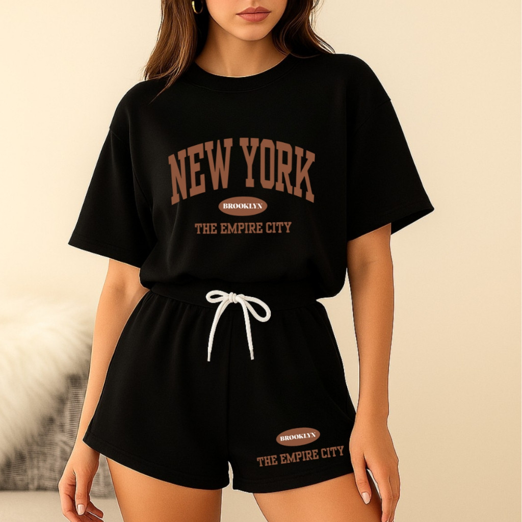 Conjunto Feminino Streetwear New City Moda Urbana Casual Confortável Soltinho Verão