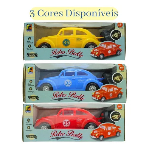 Carrinho De Controle Remoto Mini Fusca 3 Funções 22CM Color - Brinquedos Infantil Carrinhos Fusquinha - Amarelo