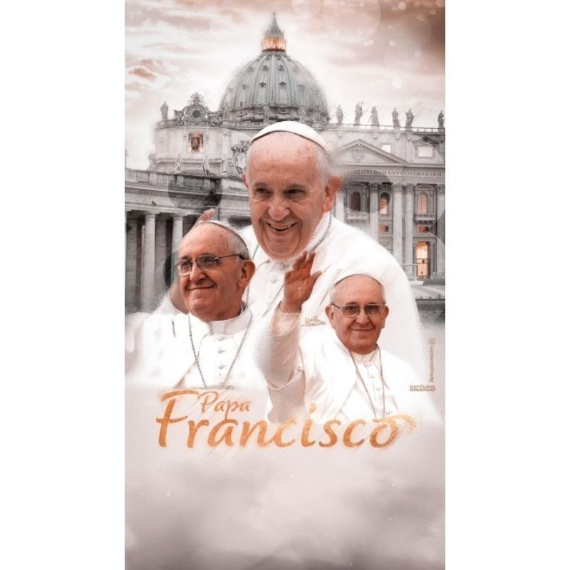 Papa Francisco (Três imagens e o nome do Papa Francisco inscrito) Quadro Decorativo.