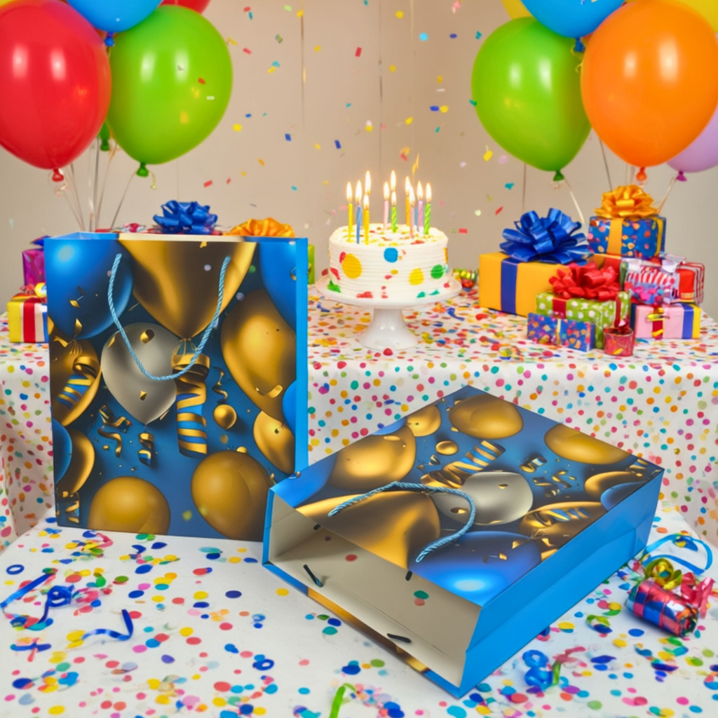 Sacola Presente Infantil Aniversário com Balões 32x26x10cm - Golden Balloons — imagem 2 de 2