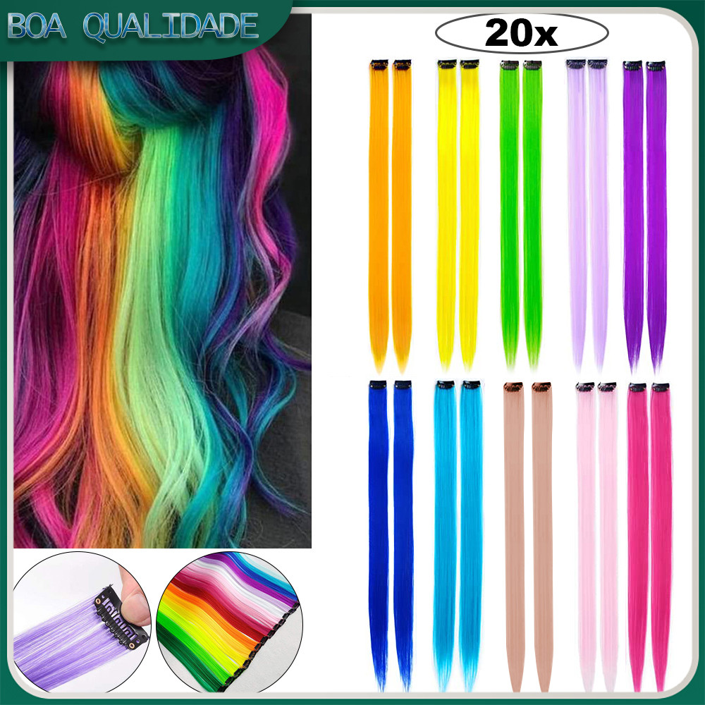 20x peruca pedaço colorido pedaço de cabelo extensão do cabelo pendurado orelha tintura de cabelo pedaço branqueamento t