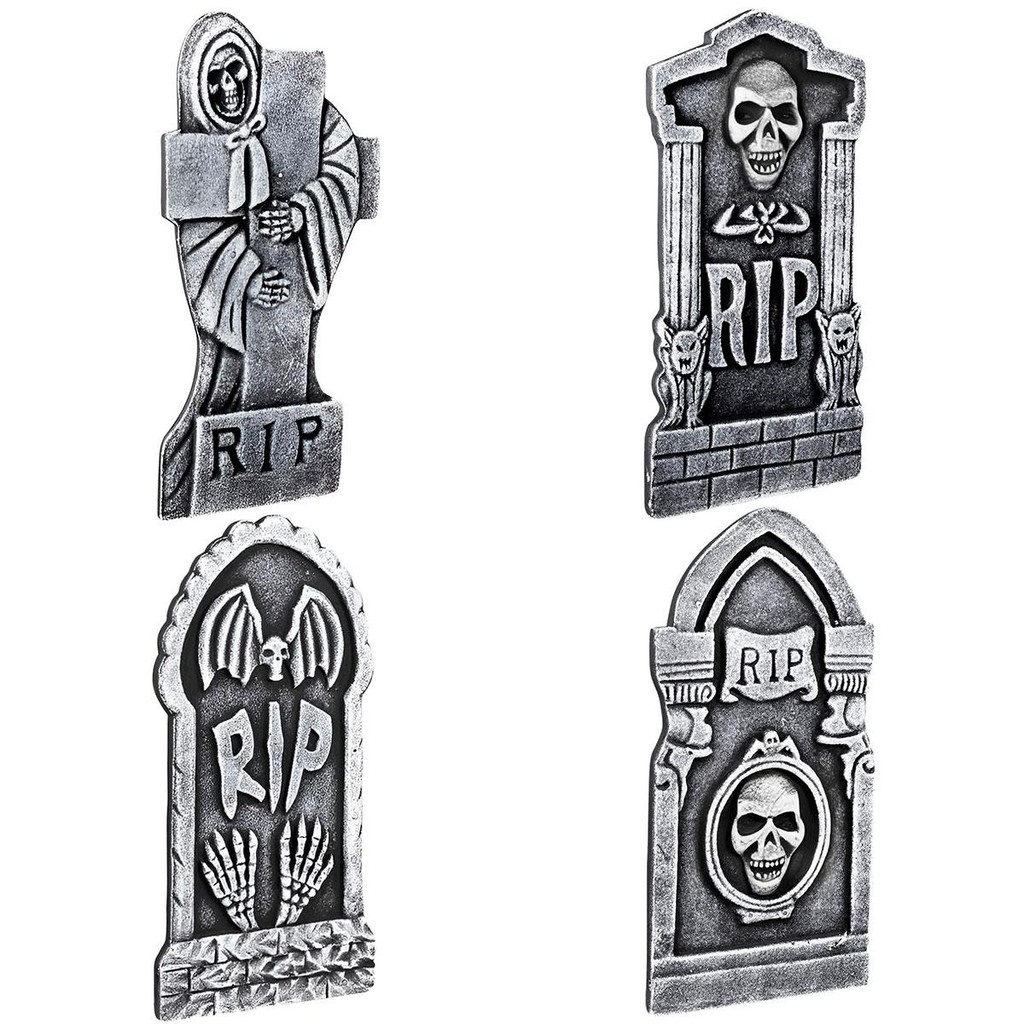Kit 4 Lápides Halloween Grande Realista com Caveiras Auto Relevo Decoração Festa Cemiterio Casa Quintal em Oferta na Shopee