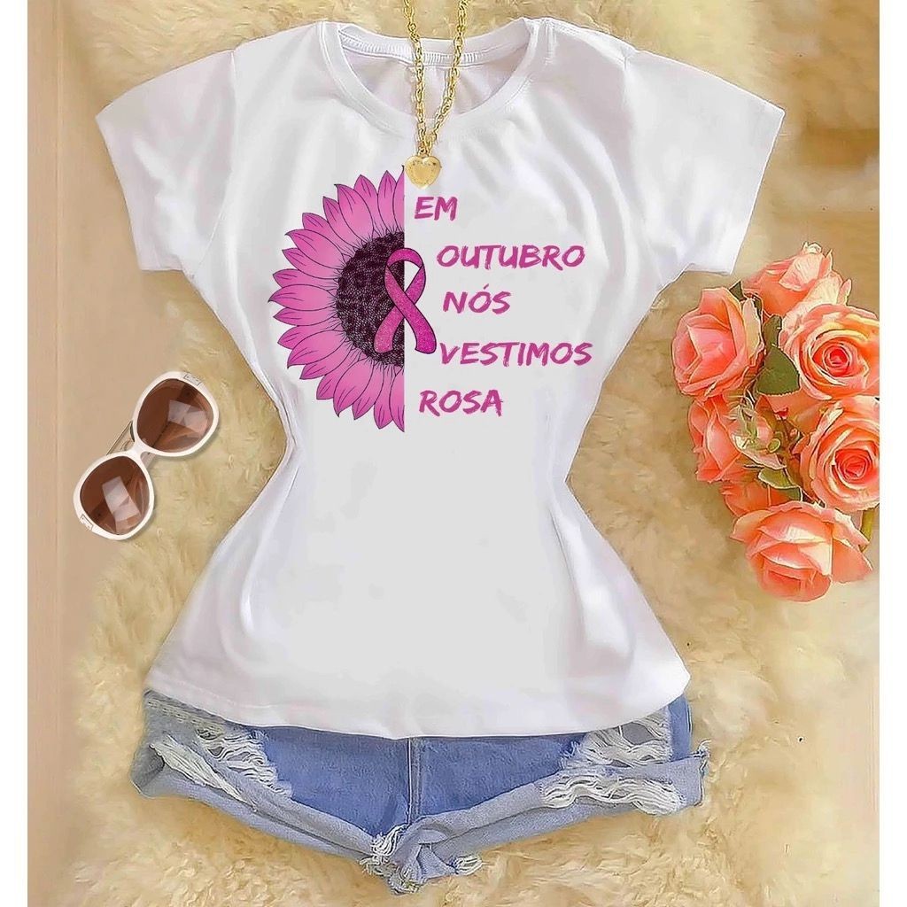 Camiseta T-shirt Outubro Rosa  Prevenção Blusa Amor Auto Cuidado 100%algodão