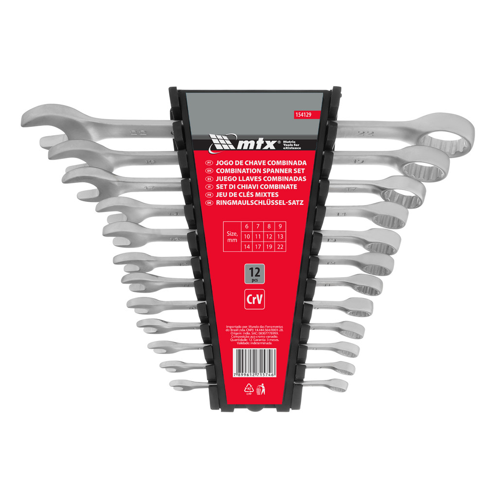 JOGO DE CHAVE COMBINADA, CROMO VANADIO, CROMO FOSCO, 6-22MM, 12PCS // MTX