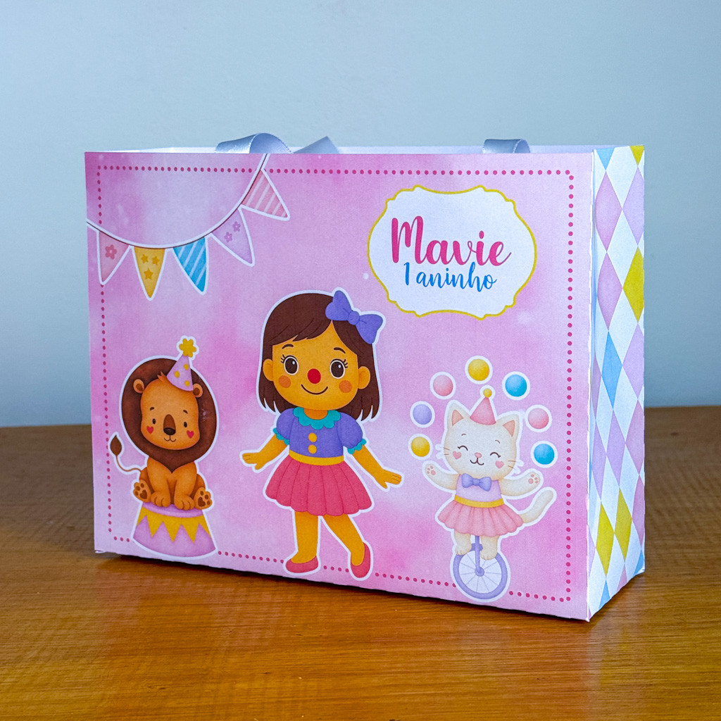 Kit Sacolinhas Surpresa Circo Menina - Personalizada - Pegue e Monte - Lembrancinha Festa