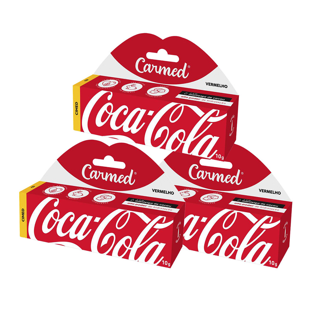 Kit 3 Und Hidratante Labial Carmed Coca-Cola Vermelho 10g em Oferta na Shopee