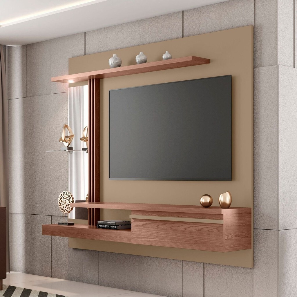 Painel para Tv 55 Polegadas Led Prateleira de Vidro Denver Fendi/Freijó em Oferta na Shopee