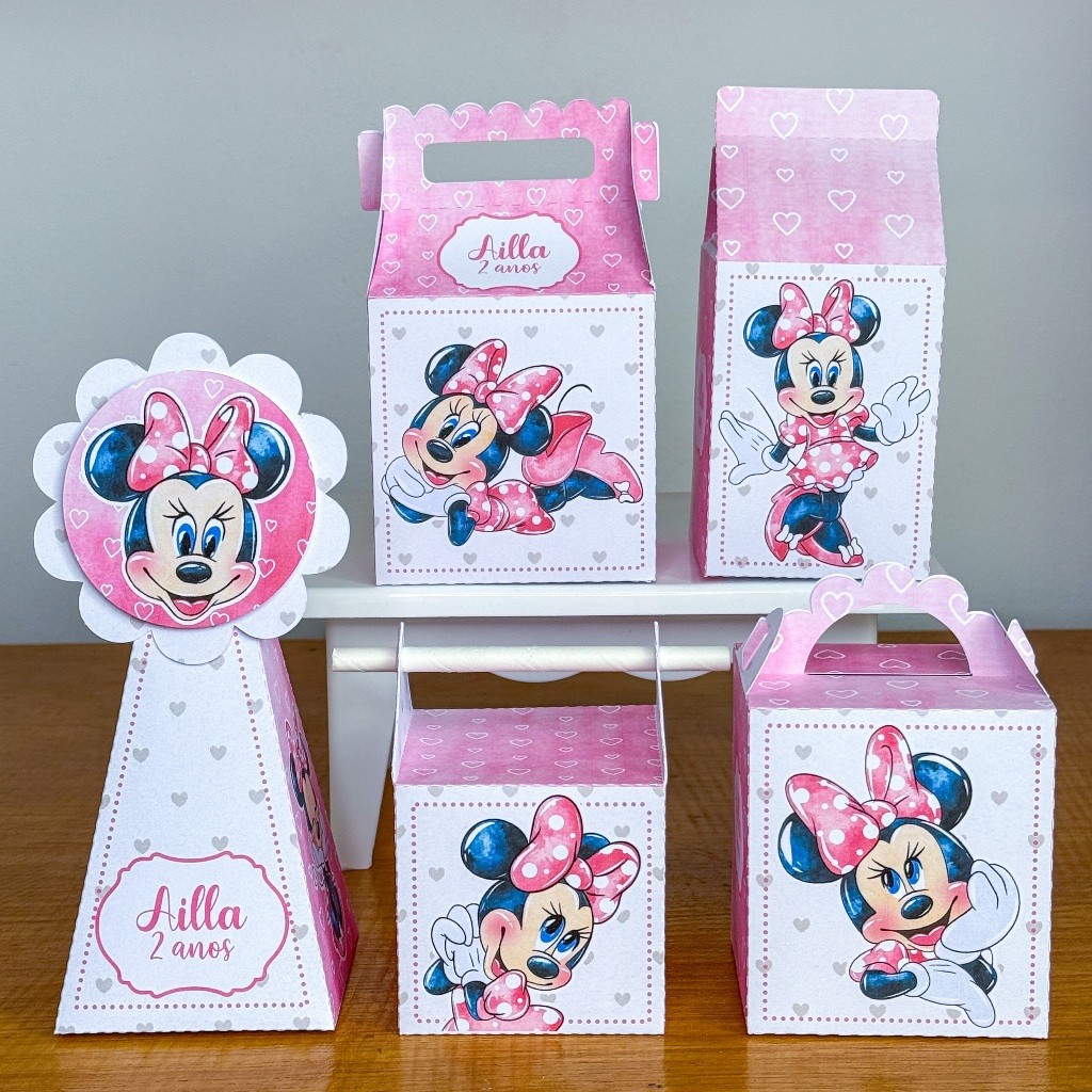 Kit Chá Revelação Ursinho(a) Minnie Rosa - Lembrancinhas - Pegue e Monte