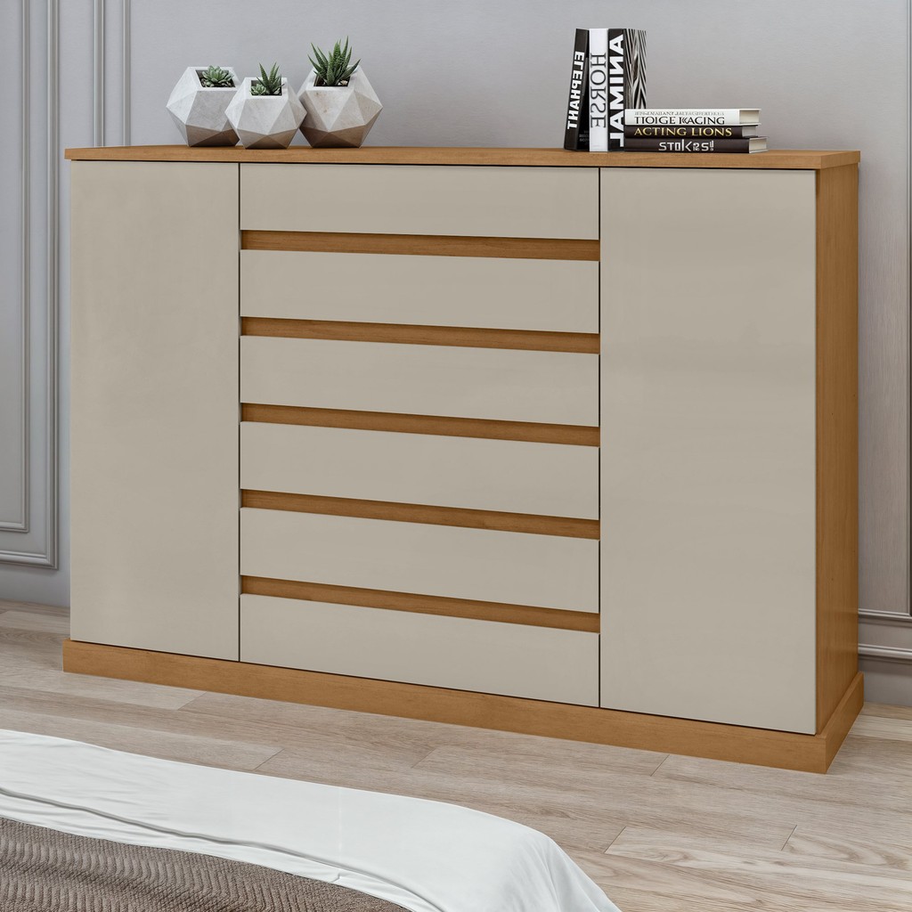 Cômoda Vedra 7 Gavetas 2 Portas Amêndoa Clean /off White: Onde Comprar | BuscaProdutos