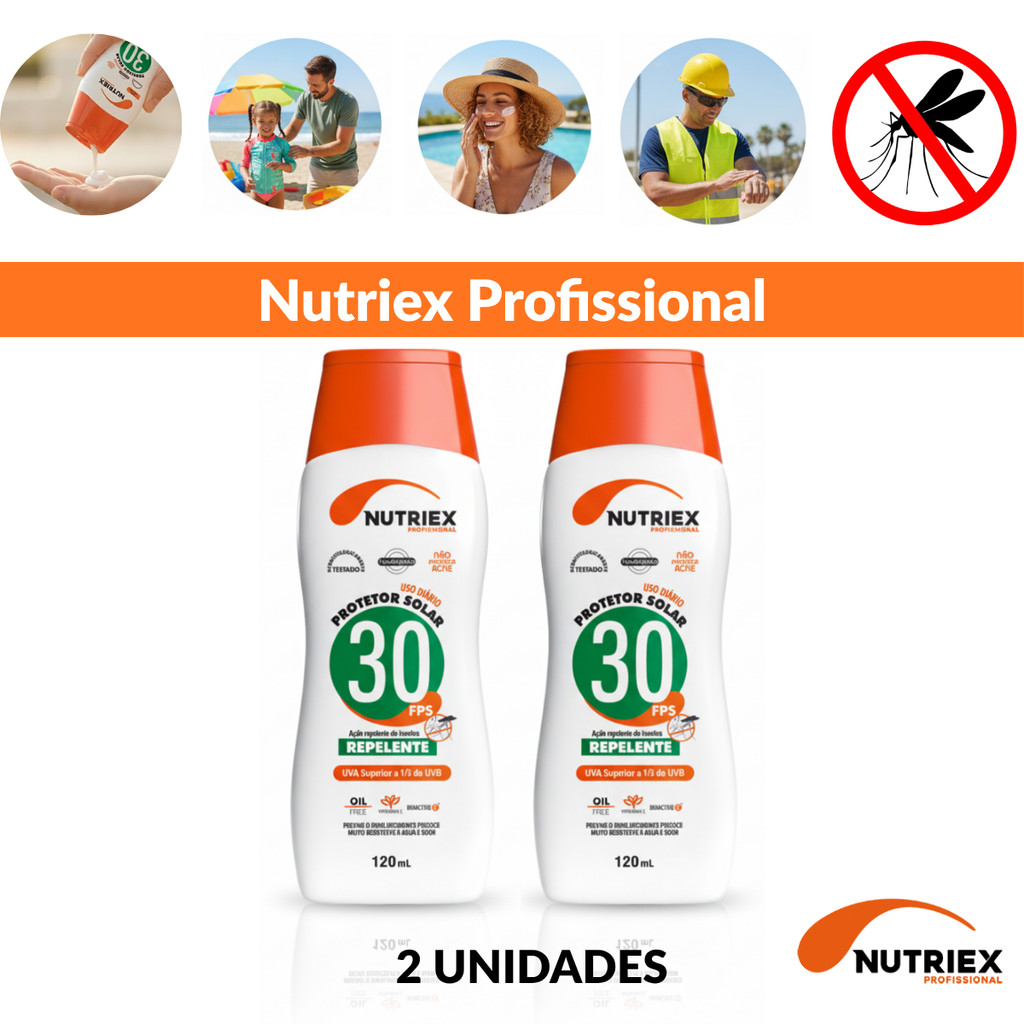 Kit 2 Protetor Solar Nutriex Fps 30 Repelente 120ml Toque Seco Proteção Uva Uvb Água Suor em Oferta na Shopee