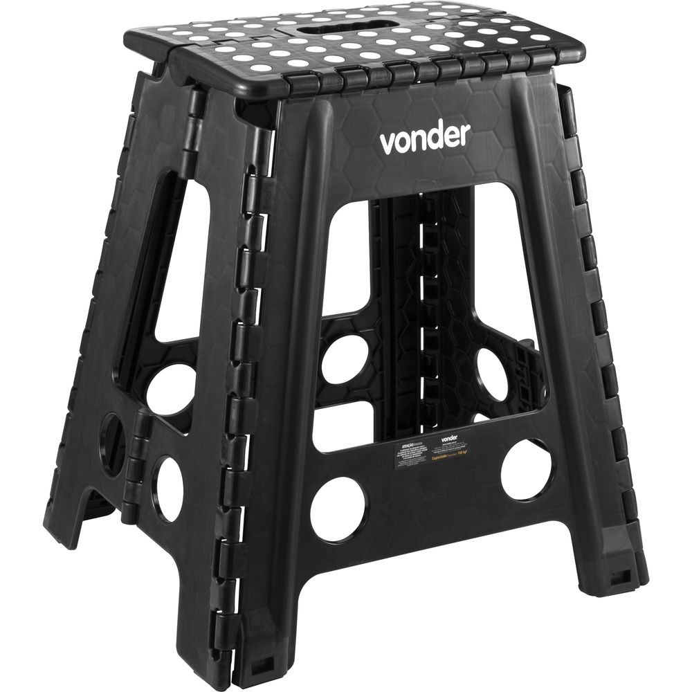 Banqueta Plástica Dobrável Preta Altura 450 mm Vonder em Oferta na Shopee