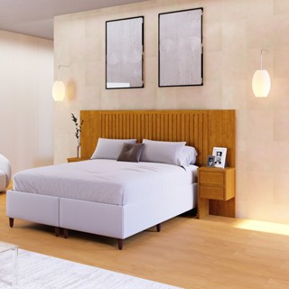 Cabeceira Extensível Florida com Painel Ripado e 2 Mesas de Cabeceira com 2 Gavetas Naturale em Oferta na Shopee