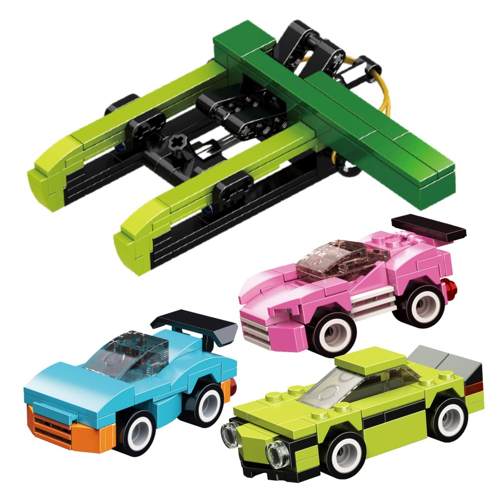 Brinquedo Infantil Bloco de Montar Super Máquina Lançador de Carros 70 Peças Xalingo - 15243 em Oferta na Shopee