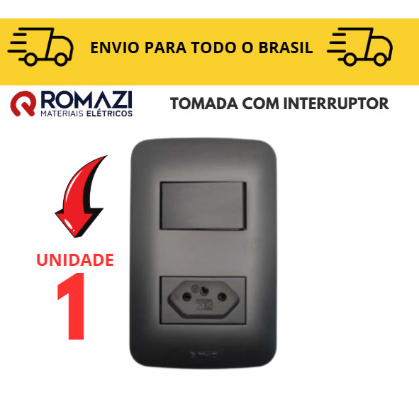 Tomada Com Interruptor Tomada Preta linha canoa black romazi / 10A / 20A / Paralelo