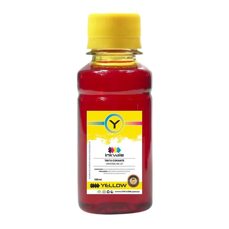 Tinta Corante Universal Inkvale Recarga de Cartuchos HP e outros - 100ml Amarela Impressora Tinta Premium